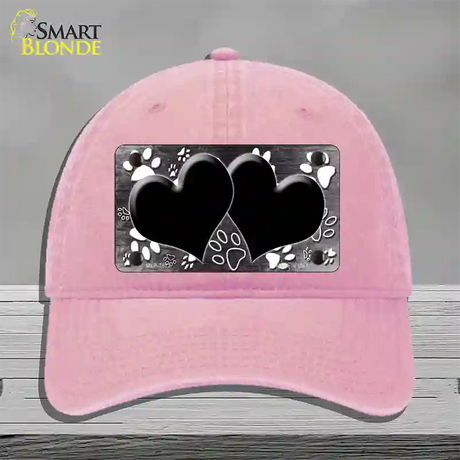 Paw Heart Black White Novelty License Plate Hat Unconstructed Cotton / Pink