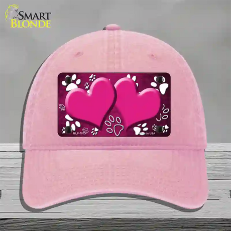 Paw Heart Pink White Novelty License Plate Hat Unconstructed Cotton / Pink