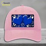 Paw Heart Blue White Novelty License Plate Hat Unconstructed Cotton / Pink