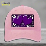 Paw Heart Purple White Novelty License Plate Hat Unconstructed Cotton / Pink