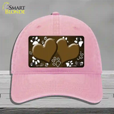 Paw Heart Brown White Novelty License Plate Hat Unconstructed Cotton / Pink