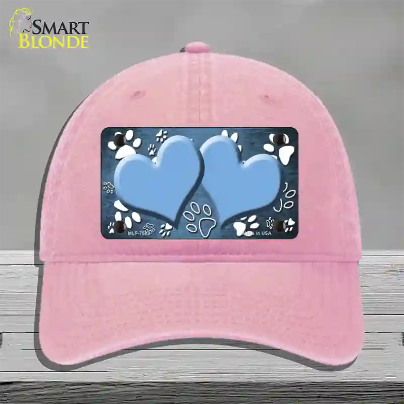 Paw Heart Light Blue White Novelty License Plate Hat Unconstructed Cotton / Pink