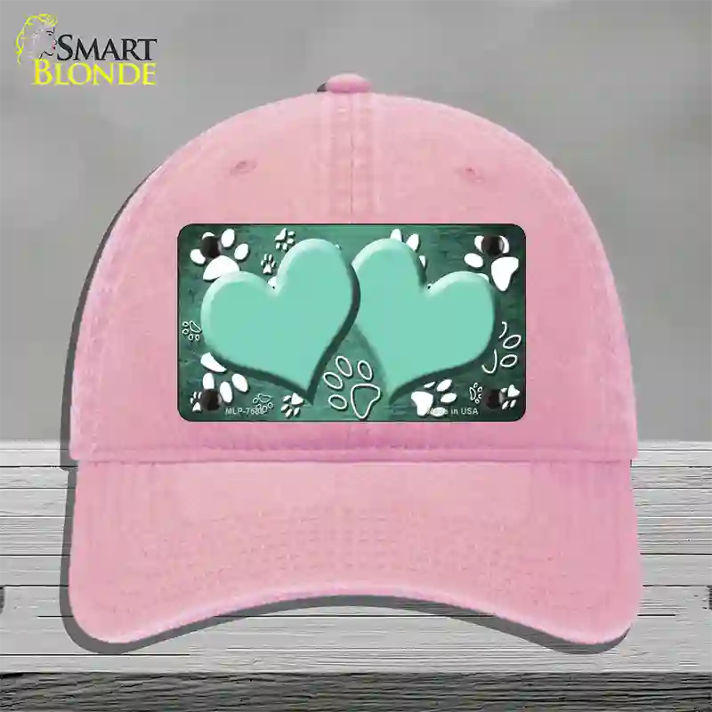 Paw Heart Mint White Novelty License Plate Hat Unconstructed Cotton / Pink