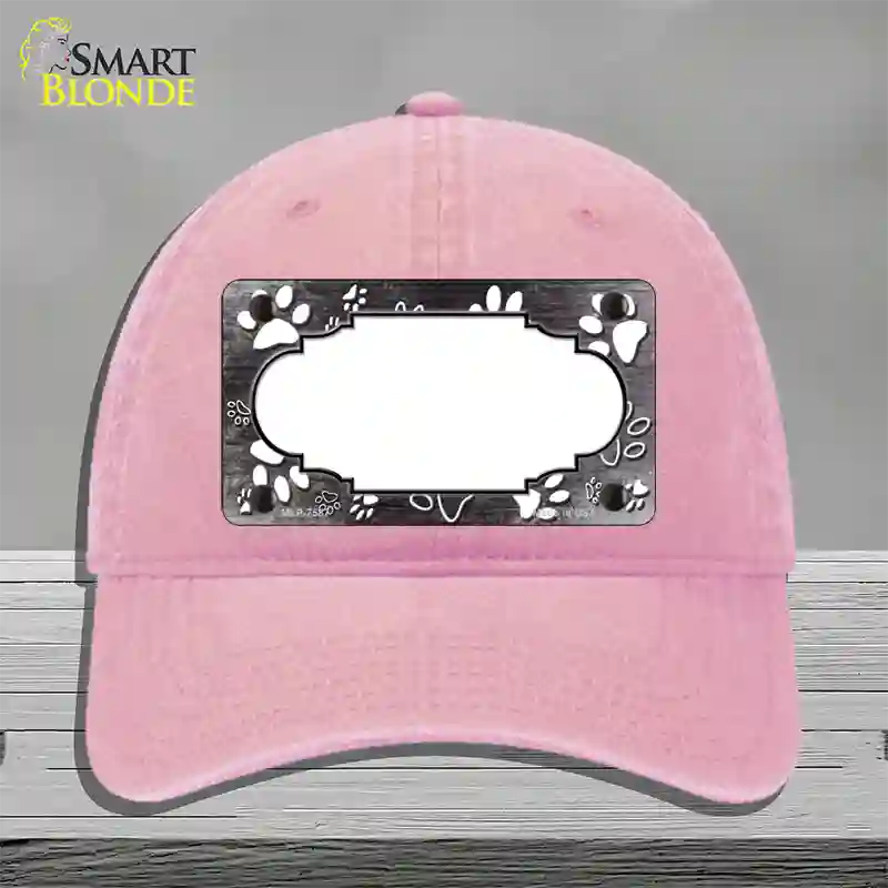 Paw Scallop Black White Novelty License Plate Hat Unconstructed Cotton / Pink