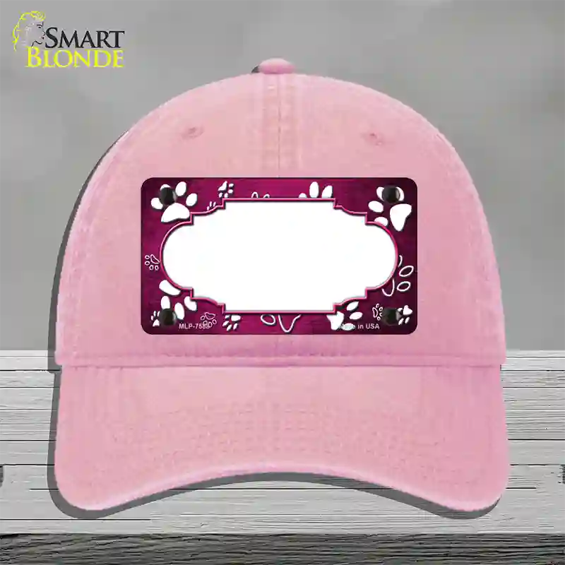 Paw Scallop Pink White Novelty License Plate Hat Unconstructed Cotton / Pink