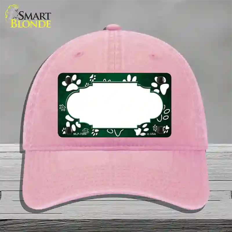 Paw Scallop Green White Novelty License Plate Hat Unconstructed Cotton / Pink