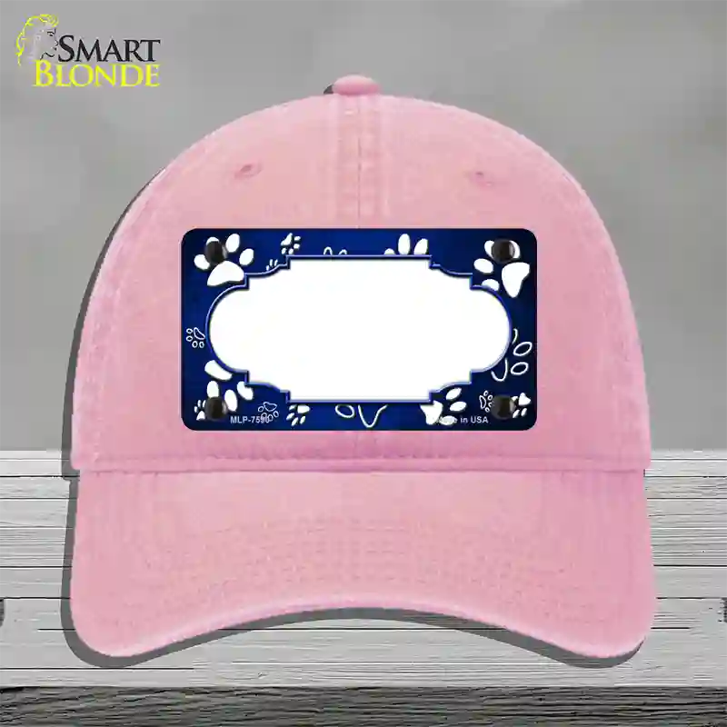 Paw Scallop Blue White Novelty License Plate Hat Unconstructed Cotton / Pink