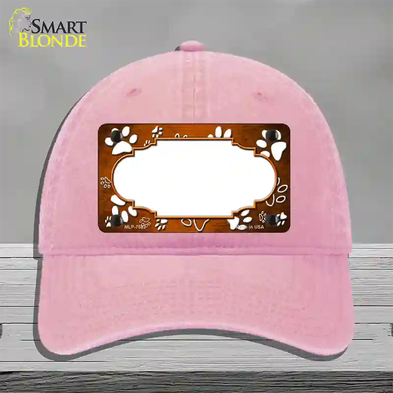 Paw Scallop Orange White Novelty License Plate Hat Unconstructed Cotton / Pink