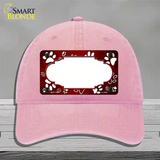 Paw Scallop Red White Novelty License Plate Hat Unconstructed Cotton / Pink