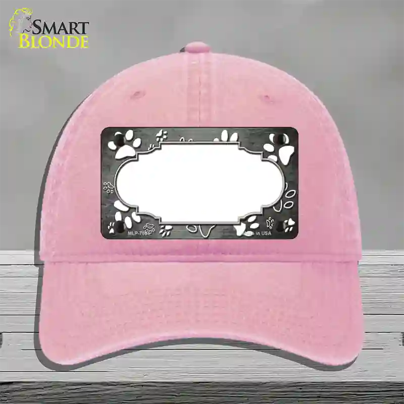 Paw Scallop Gray White Novelty License Plate Hat Unconstructed Cotton / Pink