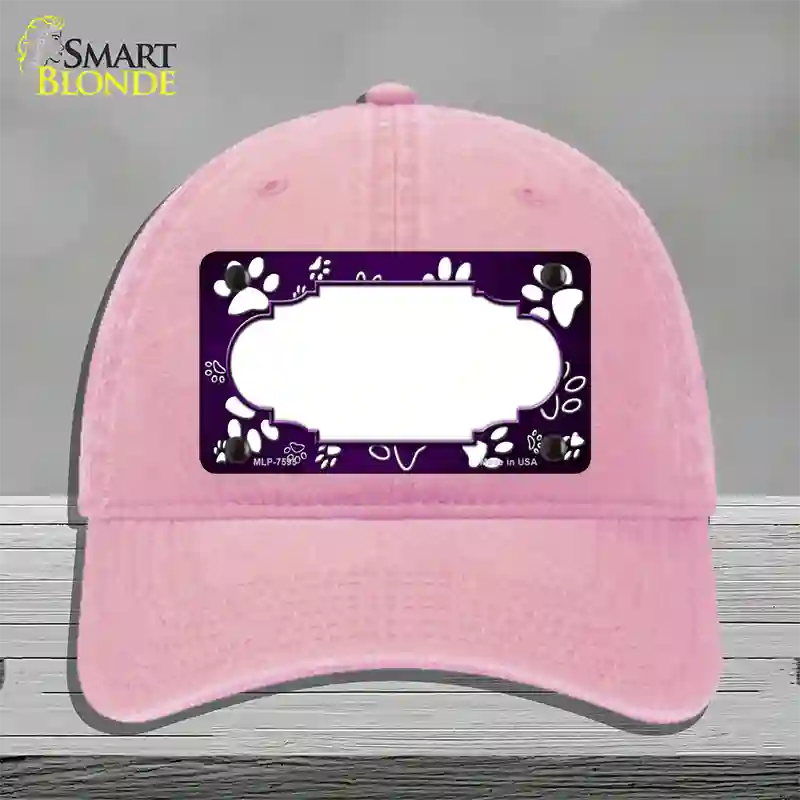 Paw Scallop Purple White Novelty License Plate Hat Unconstructed Cotton / Pink