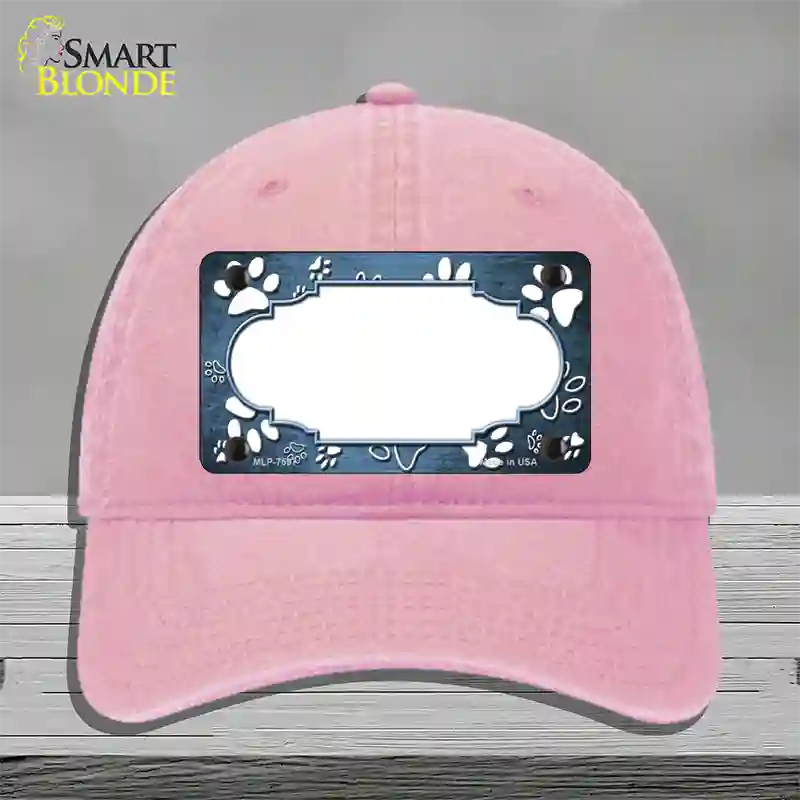 Paw Scallop Light Blue White Novelty License Plate Hat Unconstructed Cotton / Pink