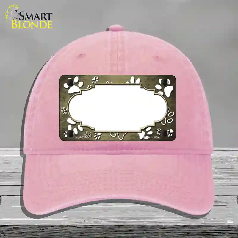 Paw Scallop Gold White Novelty License Plate Hat Unconstructed Cotton / Pink