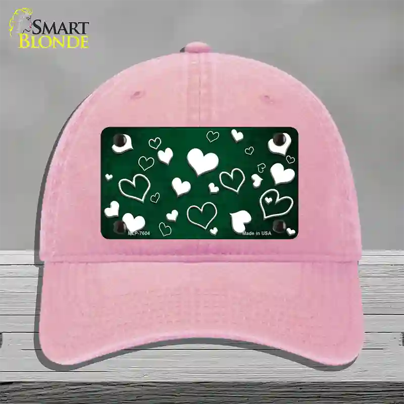 Green White Love Oil Rubbed Novelty License Plate Hat Unconstructed Cotton / Pink