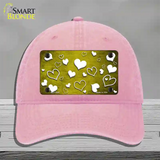 Yellow White Love Oil Rubbed Novelty License Plate Hat Unconstructed Cotton / Pink