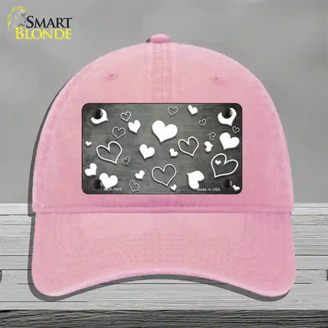 Gray White Love Oil Rubbed Novelty License Plate Hat Unconstructed Cotton / Pink