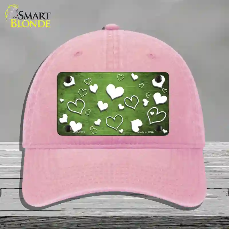 Lime Green White Love Oil Rubbed Novelty License Plate Hat Unconstructed Cotton / Pink