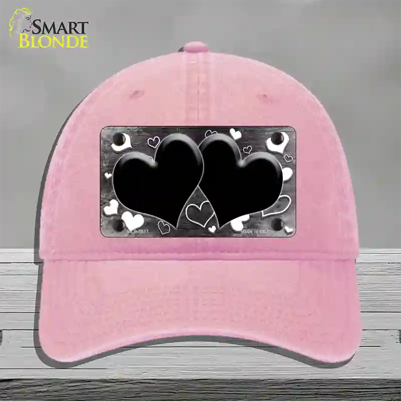 Black White Love Hearts Oil Rubbed Novelty License Plate Hat Unconstructed Cotton / Pink