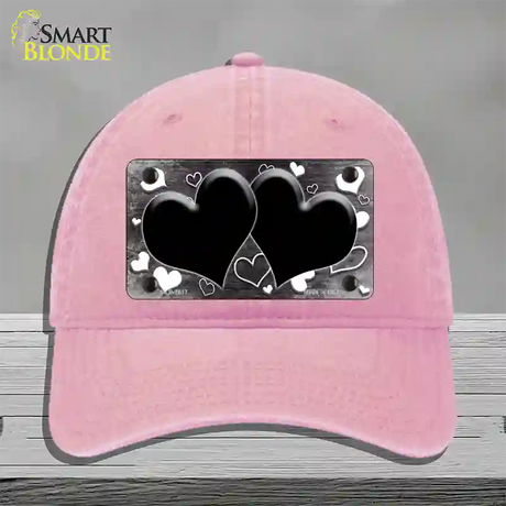 Black White Love Hearts Oil Rubbed Novelty License Plate Hat Unconstructed Cotton / Pink