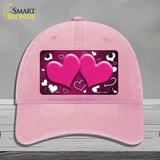 Pink White Love Hearts Oil Rubbed Novelty License Plate Hat Unconstructed Cotton / Pink