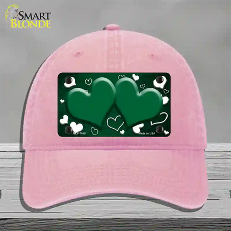 Green White Love Hearts Oil Rubbed Novelty License Plate Hat Unconstructed Cotton / Pink