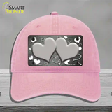 Gray White Love Hearts Oil Rubbed Novelty License Plate Hat Unconstructed Cotton / Pink