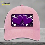 Purple White Love Hearts Oil Rubbed Novelty License Plate Hat Unconstructed Cotton / Pink