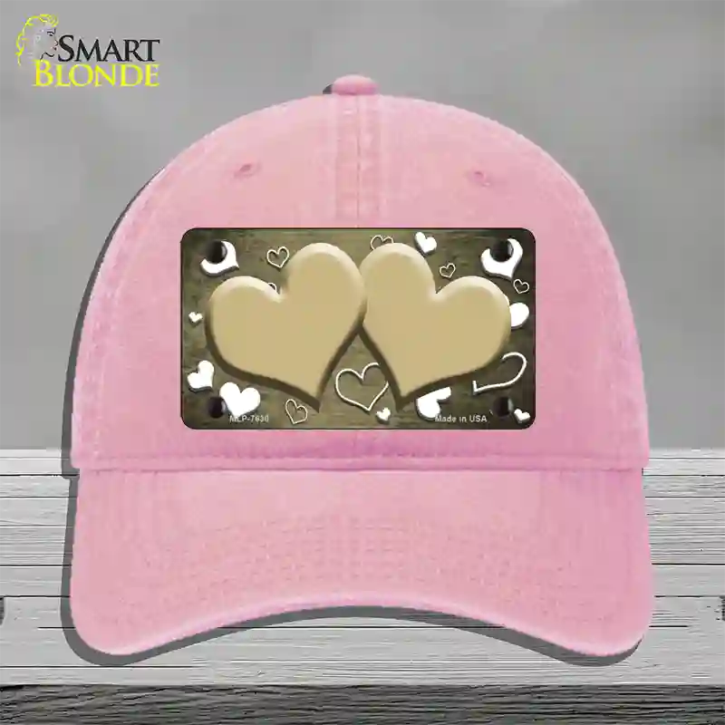 Gold White Love Hearts Oil Rubbed Novelty License Plate Hat Unconstructed Cotton / Pink