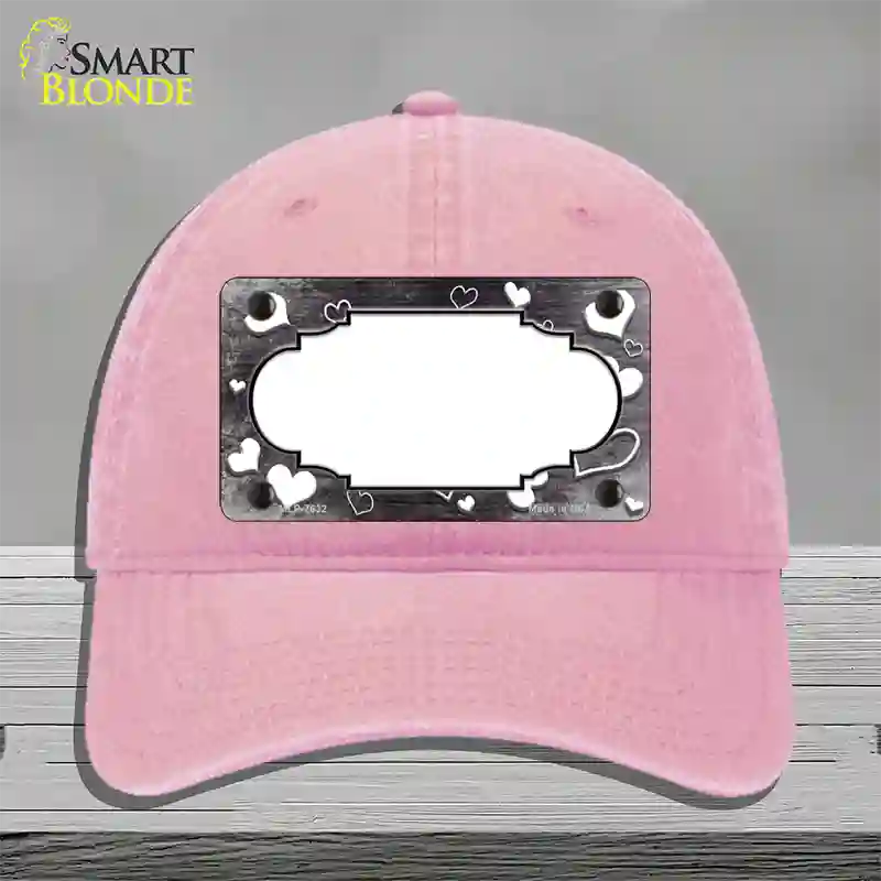 Black White Love Scallop Oil Rubbed Novelty License Plate Hat Unconstructed Cotton / Pink