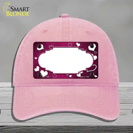 Pink White Love Scallop Oil Rubbed Novelty License Plate Hat Unconstructed Cotton / Pink