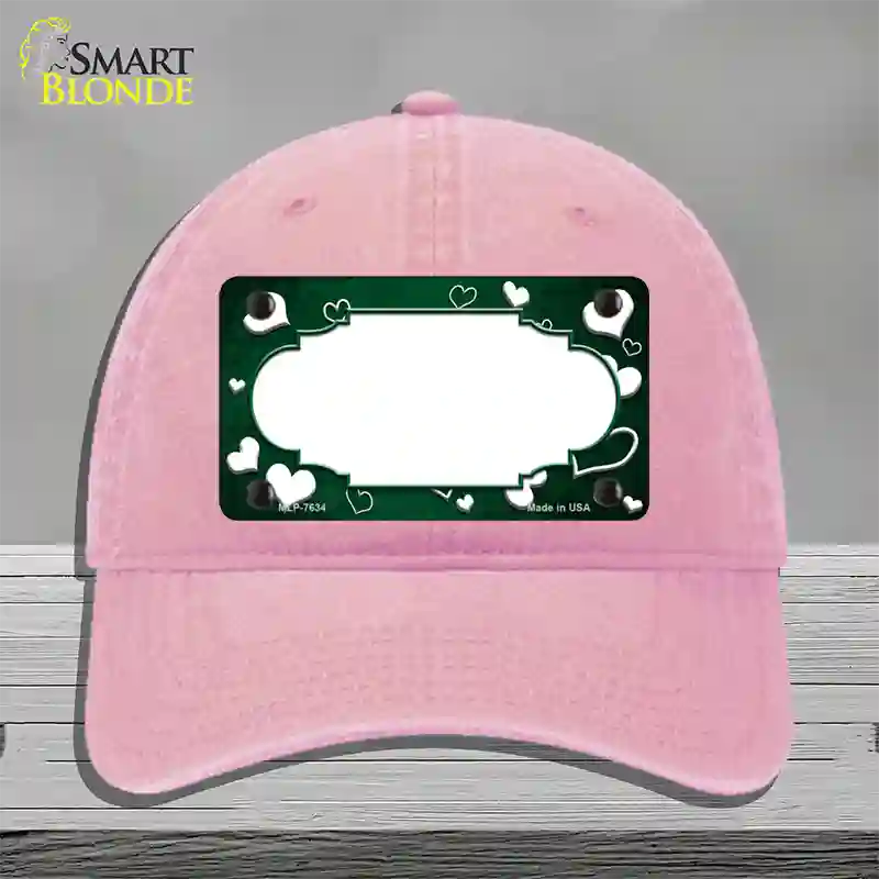 Green White Love Scallop Oil Rubbed Novelty License Plate Hat Unconstructed Cotton / Pink