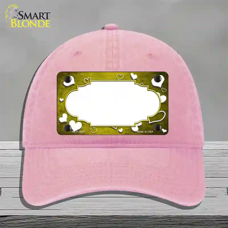 Yellow White Love Scallop Oil Rubbed Novelty License Plate Hat Unconstructed Cotton / Pink