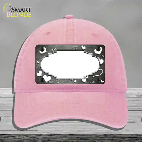 Gray White Love Scallop Oil Rubbed Novelty License Plate Hat Unconstructed Cotton / Pink