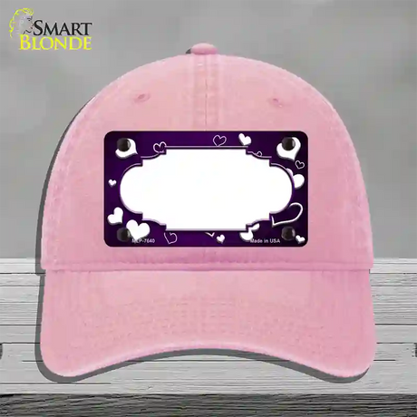 Purple White Love Scallop Oil Rubbed Novelty License Plate Hat Unconstructed Cotton / Pink