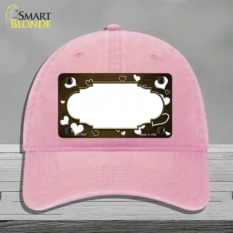 Brown White Love Scallop Oil Rubbed Novelty License Plate Hat Unconstructed Cotton / Pink