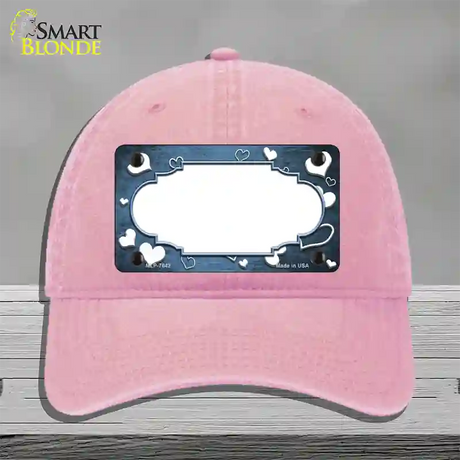 Light Blue White Love Scallop Oil Rubbed Novelty License Plate Hat Unconstructed Cotton / Pink