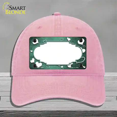 Mint White Love Scallop Oil Rubbed Novelty License Plate Hat Unconstructed Cotton / Pink