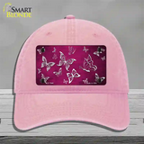 Pink White Butterfly Oil Rubbed Novelty License Plate Hat Unconstructed Cotton / Pink