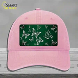 Green White Butterfly Oil Rubbed Novelty License Plate Hat Unconstructed Cotton / Pink