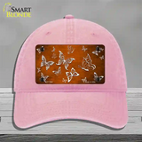 Orange White Butterfly Oil Rubbed Novelty License Plate Hat Unconstructed Cotton / Pink