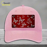 Red White Butterfly Oil Rubbed Novelty License Plate Hat Unconstructed Cotton / Pink