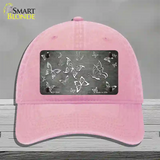 Gray White Butterfly Oil Rubbed Novelty License Plate Hat Unconstructed Cotton / Pink