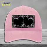 Black White Hearts Butterfly Oil Rubbed Novelty License Plate Hat Unconstructed Cotton / Pink