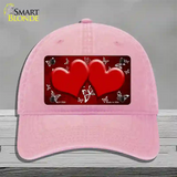 Red White Hearts Butterfly Oil Rubbed Novelty License Plate Hat Unconstructed Cotton / Pink