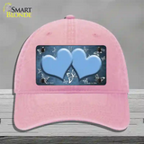 Light Blue White Hearts Butterfly Oil Rubbed Novelty License Plate Hat Unconstructed Cotton / Pink