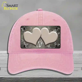 Tan White Hearts Butterfly Oil Rubbed Novelty License Plate Hat Unconstructed Cotton / Pink