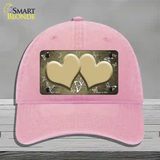 Gold White Hearts Butterfly Oil Rubbed Novelty License Plate Hat Unconstructed Cotton / Pink