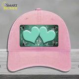 Mint White Hearts Butterfly Oil Rubbed Novelty License Plate Hat Unconstructed Cotton / Pink