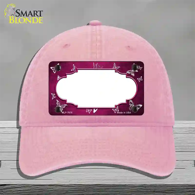 Pink White Scallop Butterfly Oil Rubbed Novelty License Plate Hat Unconstructed Cotton / Pink