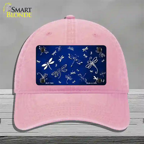 Blue White Dragonfly Oil Rubbed Novelty License Plate Hat Unconstructed Cotton / Pink